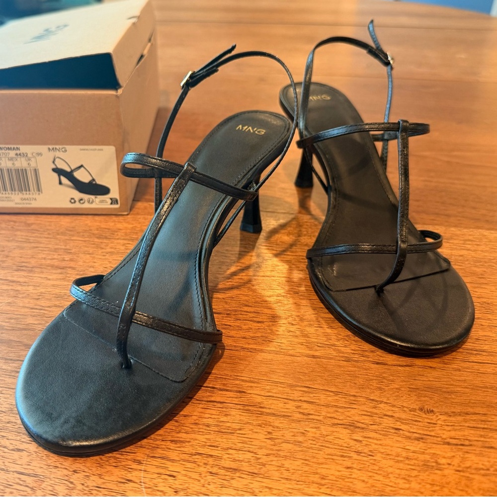 Mango Black Strappy Mid-Heel Sandals